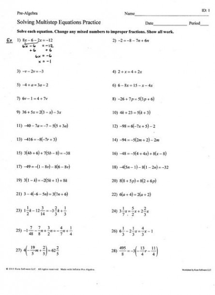 Solving Multi -step Equations Worksheet Key