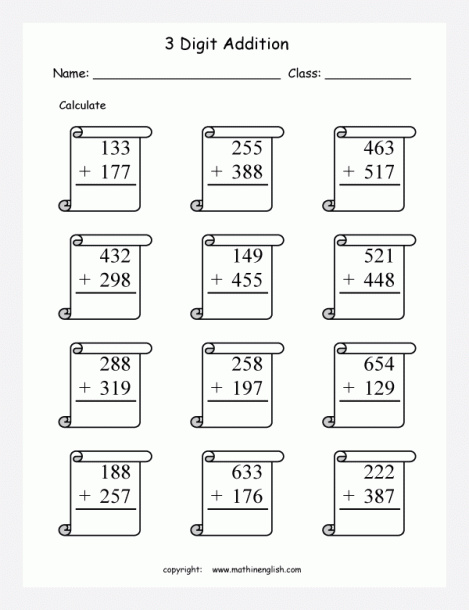 3 Digit Addition Printable Grade 2 Math Worksheet