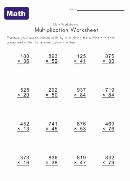 3 Digit Multiplication Worksheets