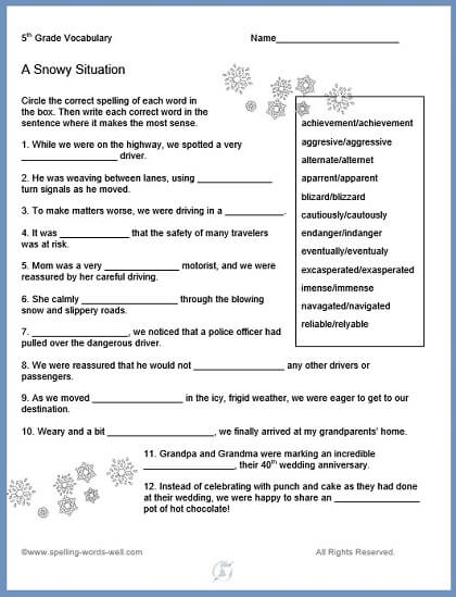 5th Grade Vocabulary Worksheets