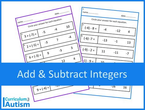 Addition Subtraction Of Integers Circle To Match Worksheets