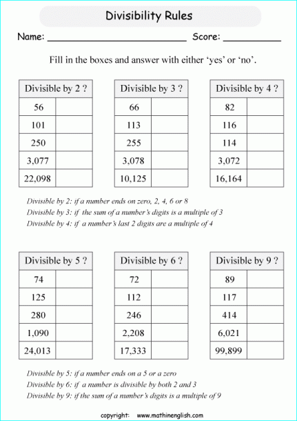 All Divisibility Rules Printable Grade 5 Math Worksheet