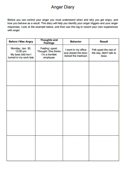 Anger Log Worksheet