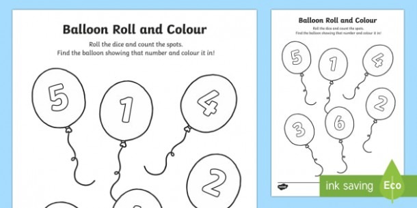 Balloon Roll And Color Worksheet   Worksheet