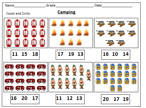 Camping Counting Worksheets  1