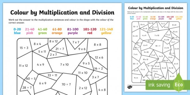 Colour By Multiplication And Division To 12 X 12 Worksheet