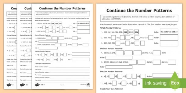 Continue The Number Patterns Differentiated Worksheet   Worksheets