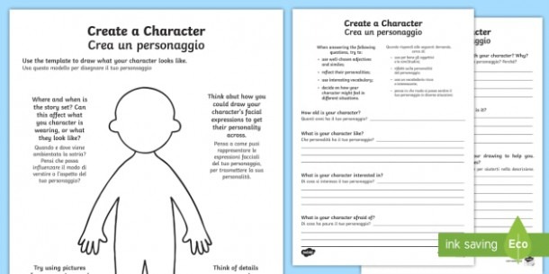 Creating A Character Worksheets English Italian