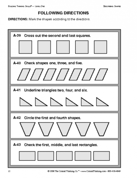Critical Thinking Following Directions Worksheet