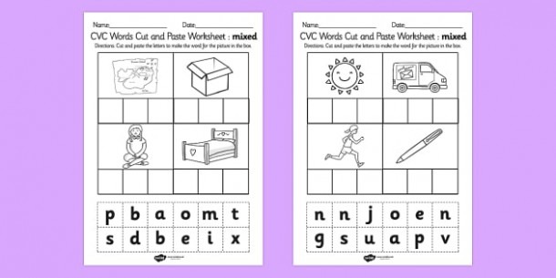 Cvc Words Cut And Paste Worksheet   Worksheets Mixed