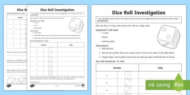 Dice Roll Investigation Worksheet   Worksheet