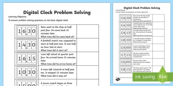 Digital Clock Problem Solving Worksheet   Worksheet