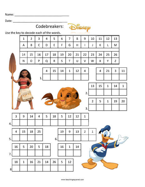 Disney Matching Worksheets