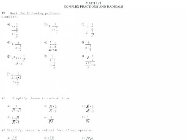Dividing Complex Fractions Worksheet