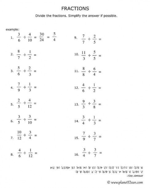 Dividing Fractions  4th   5th Grades  Free Worksheet