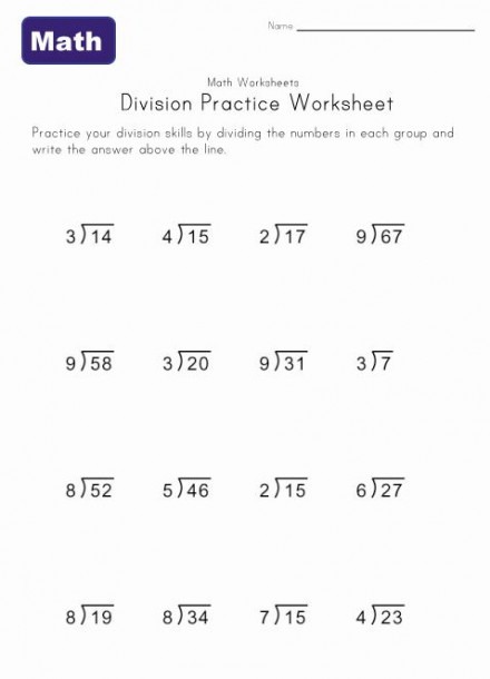 Division Worksheet Three With Remainders