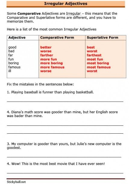 Esl Grammar  Introduction To Irregular Adjectives