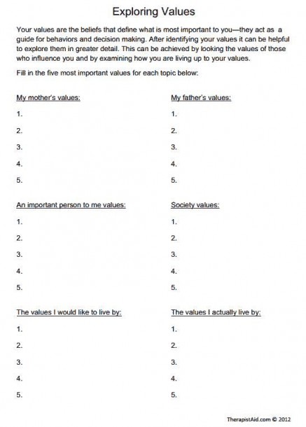 Exploring Values  Worksheet