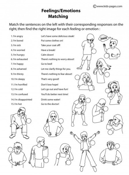 Feelings Matching 3 B W Worksheet