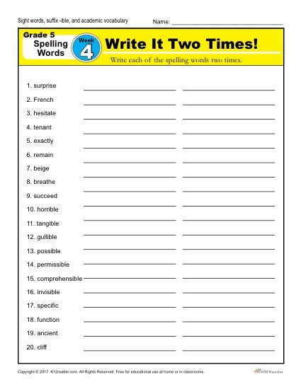 Fifth Grade Spelling Words List