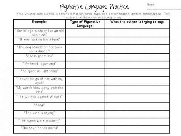 Figurative Language Worksheets Middle School     Creatize Co