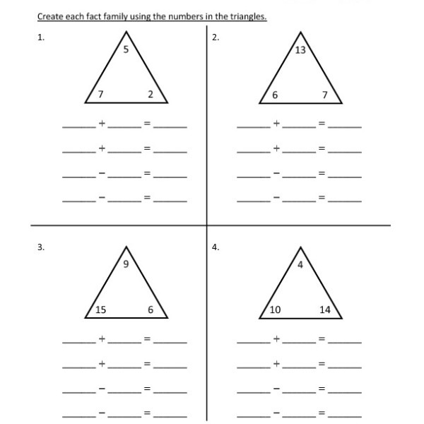 First Grade Addition Fact Families Worksheet 13     One Page Worksheets