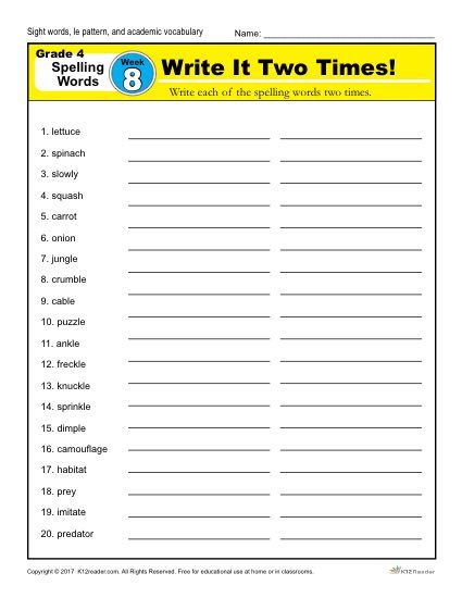 Fourth Grade Spelling Words List