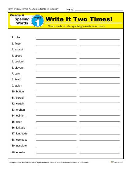 Fourth Grade Spelling Words List