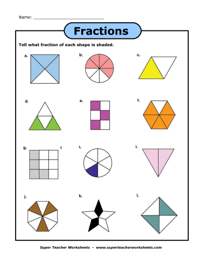 Fraction Shapes Shaded Worksheet