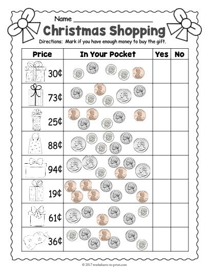 Free Printable Christmas Money Worksheet