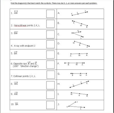 Geometry Terms Matching Worksheet