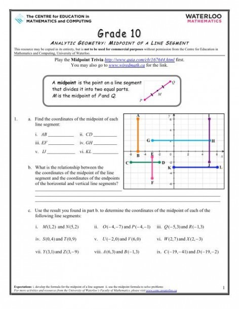 Grade 10 Analytic Geometry  Midpoint Of A Line Segment