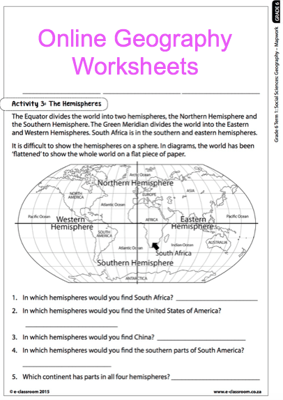Grade 6 Online Geography Worksheets  Map Work  For More Worksheets