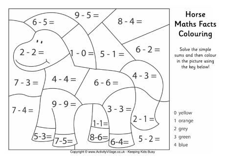 Horse Maths Facts Colouring Page