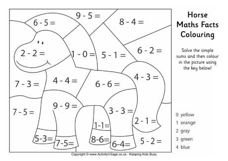 Horse Maths Facts Colouring Page