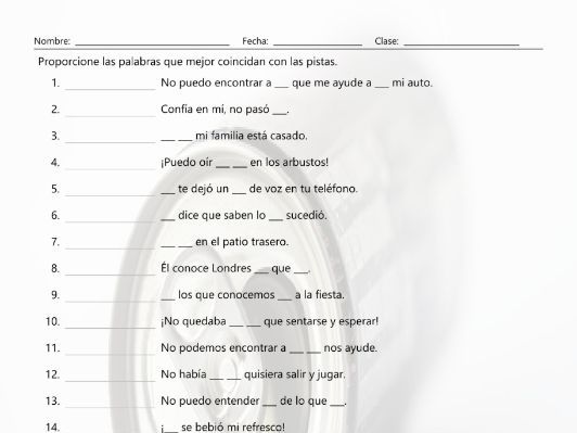 Indefinite Pronouns Matching Spanish Worksheet By Eslfungames