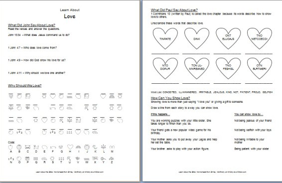 Learn About Love  Bible Worksheets