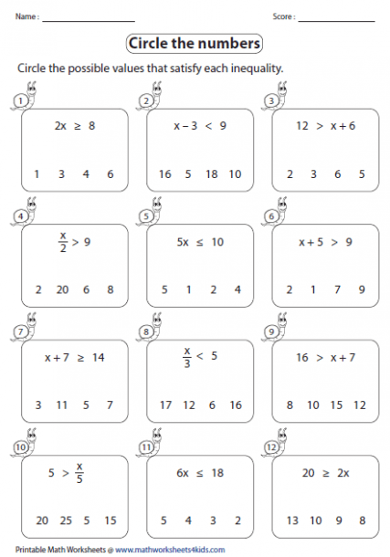 Leveled Worksheets For One Step Inequalities Involving Addition