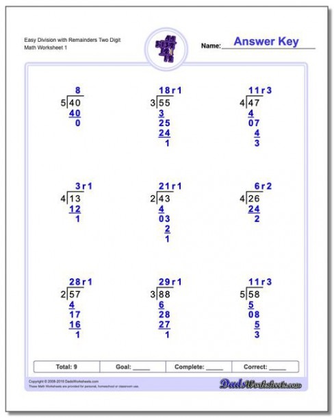 Long Division Worksheets With Remainders