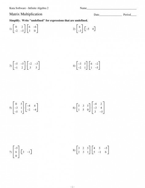  matrix multiplication worksheet With Answers
