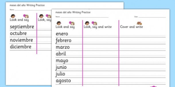 Meses Del A  O Writing Practice Worksheets Spanish