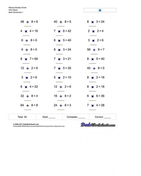 Multiplication And Division Missing Operation Worksheets