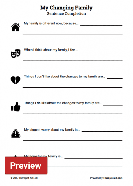 My Changing Family  Sentence Completion  Worksheet