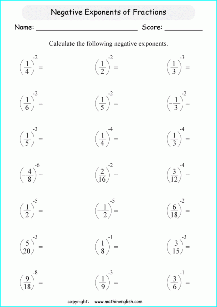 Negative Fractions Printable Grade 6 Math Worksheet
