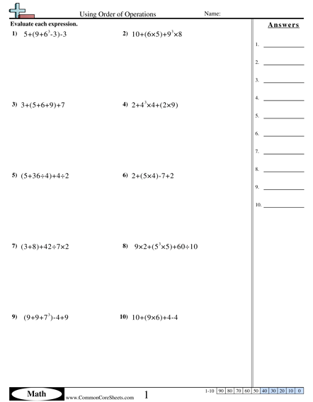 Order Of Operations Worksheets