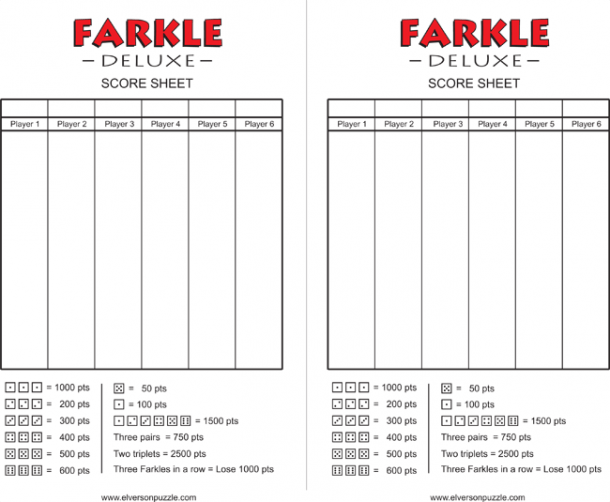 Printable Farkle Score Sheets