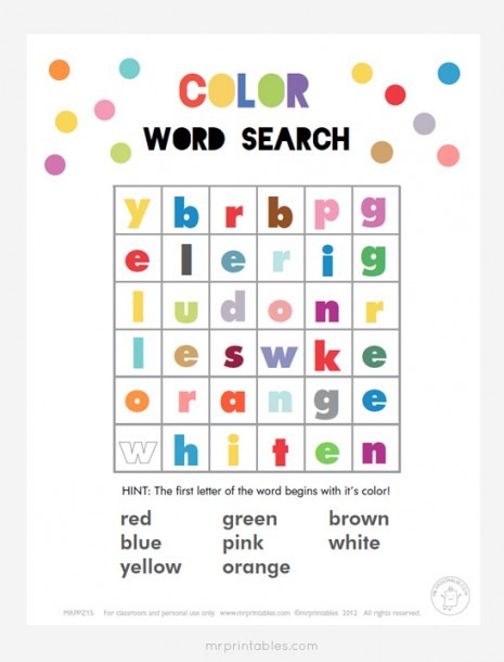 Printable Word Search Puzzles For Kids