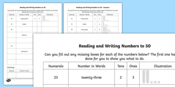 Reading And Writing Numbers To 50 Worksheet   Worksheet
