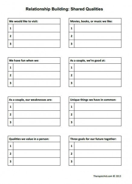 Relationship Building  Shared Qualities  Worksheet