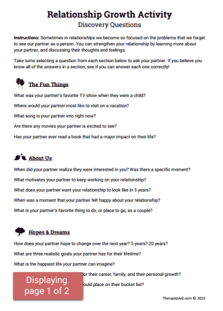 Relationship Growth Activity  Worksheet